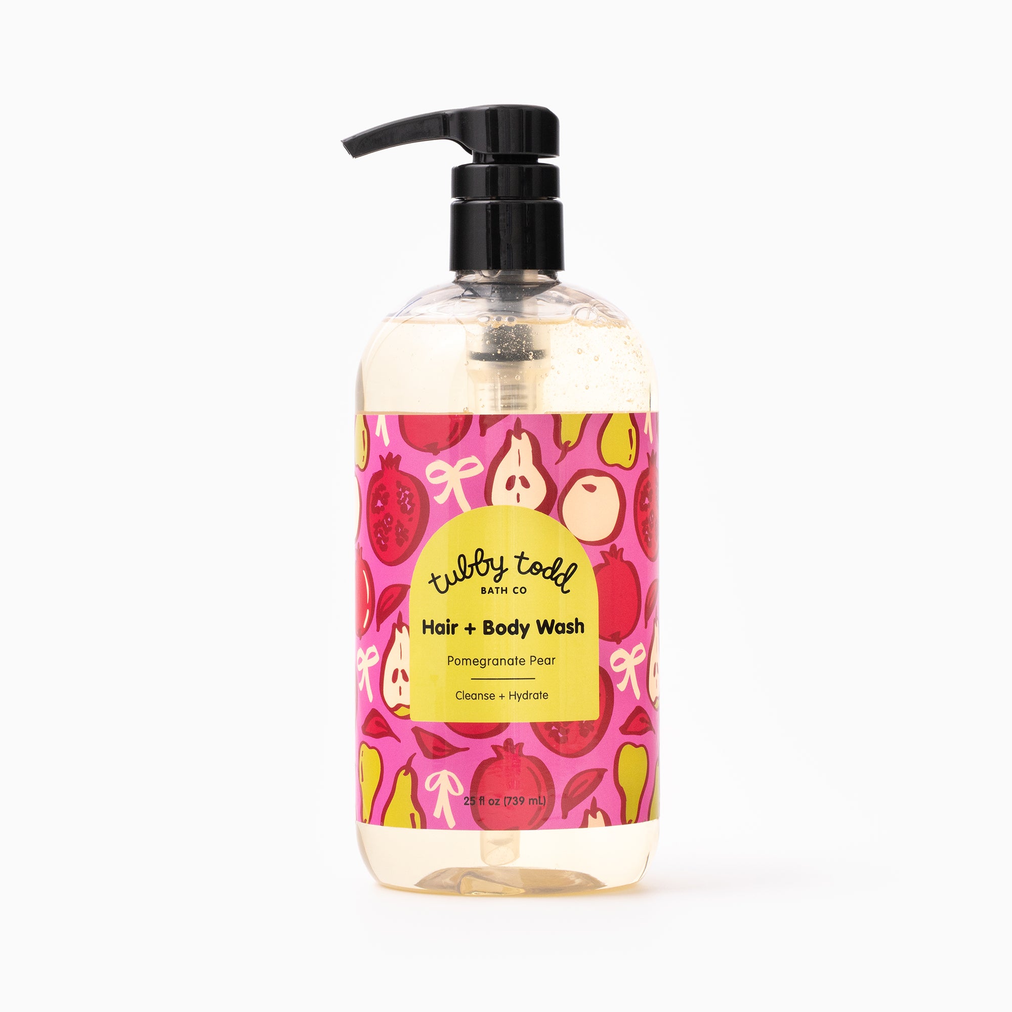 Pom Pear Hair + Body Wash 25oz bottle standing on the white background.